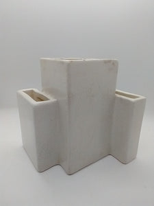 White ceramic geometric planter with three vessels